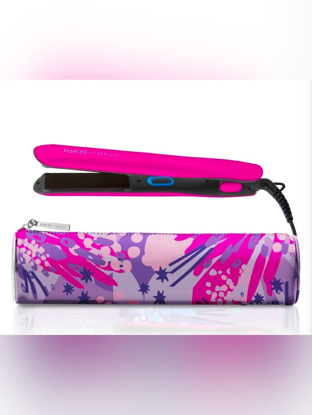 NWT Almost Famous Fierce Glam Flat Iron With Travel Pouch Purple/Pink